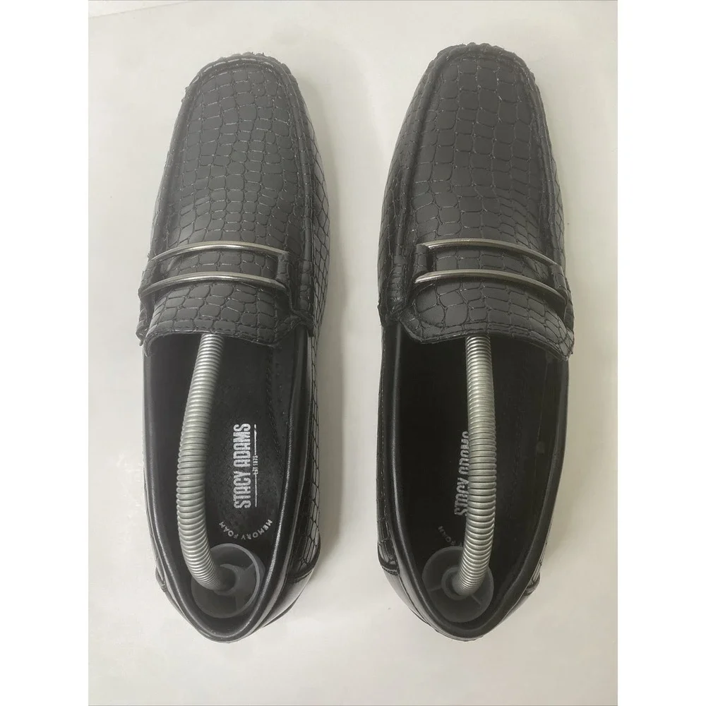 STACY ADAMS Black Driving Mocs Slip On Loafer Casual Dress Shoes Mens 10M GREAT‎